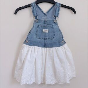 Oshkosh B"gosh Vestbak girls Vintage eyelet denim blue Bib Romper Jumper Dress